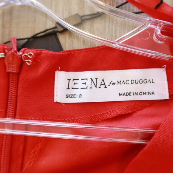 NWT MAC DUGGAL red cut out maxi dress plunge neck puff sleeve A2630 2 party form - Picture 5 of 12